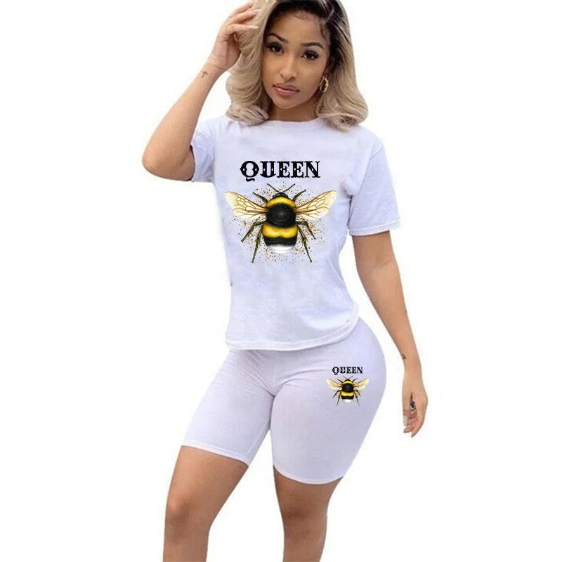 Women Two Piece Set Summer Short Sleeve O-Neck Tee Tops+Shorts